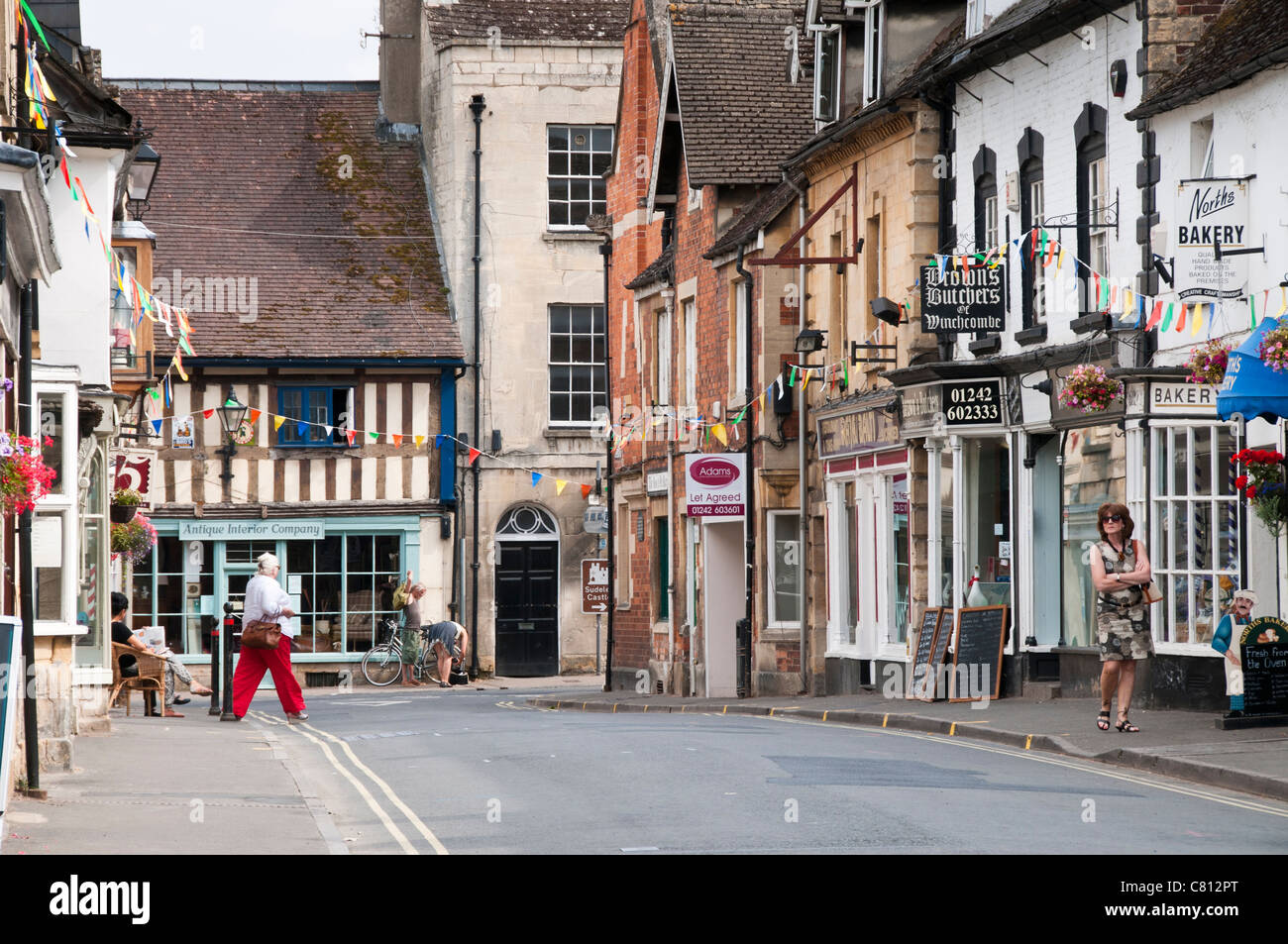 High Street of Cotswold Town of Gloucestershire, UK Stock