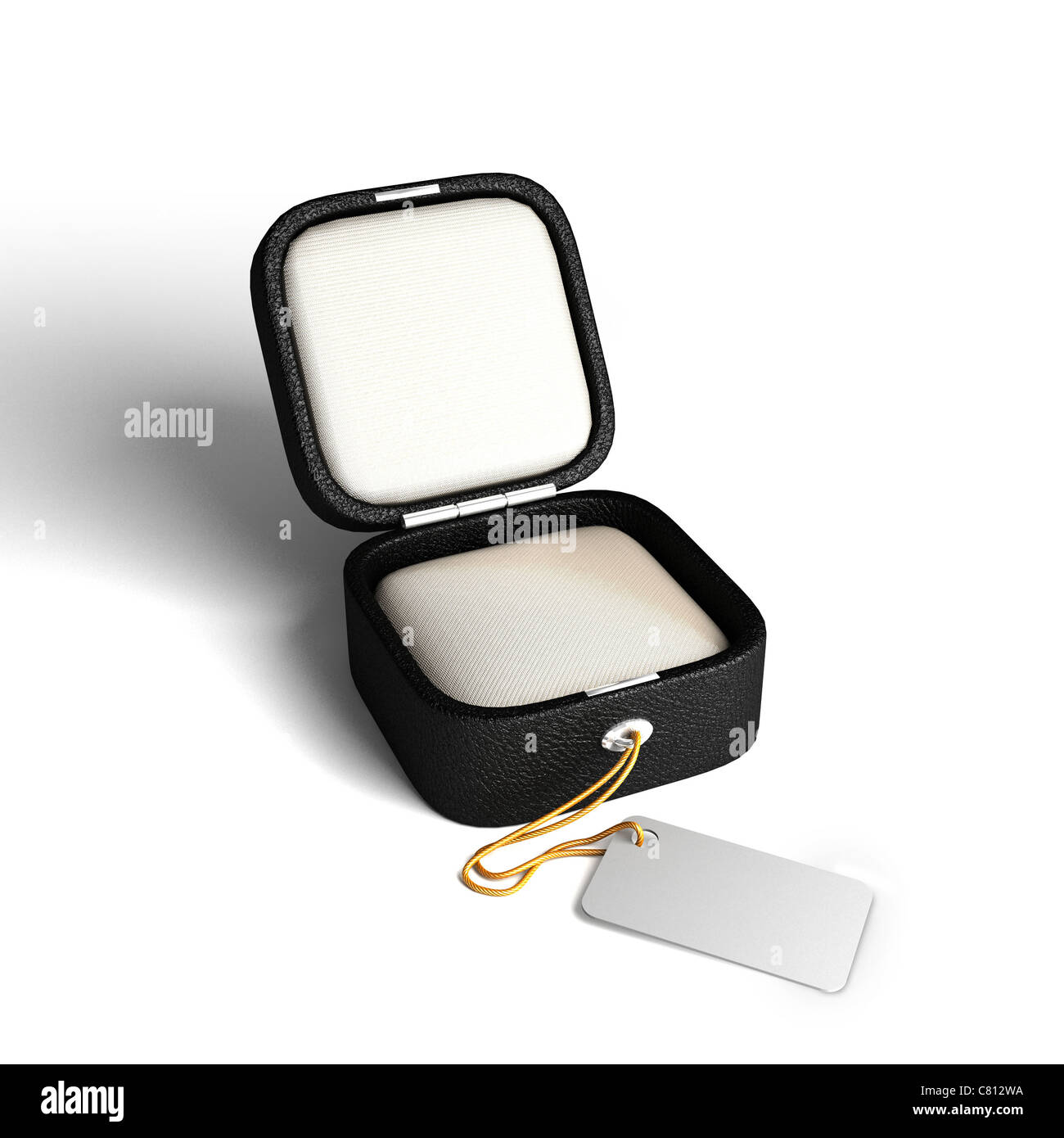 Opened empty jewelry gift box with tag Stock Photo Alamy