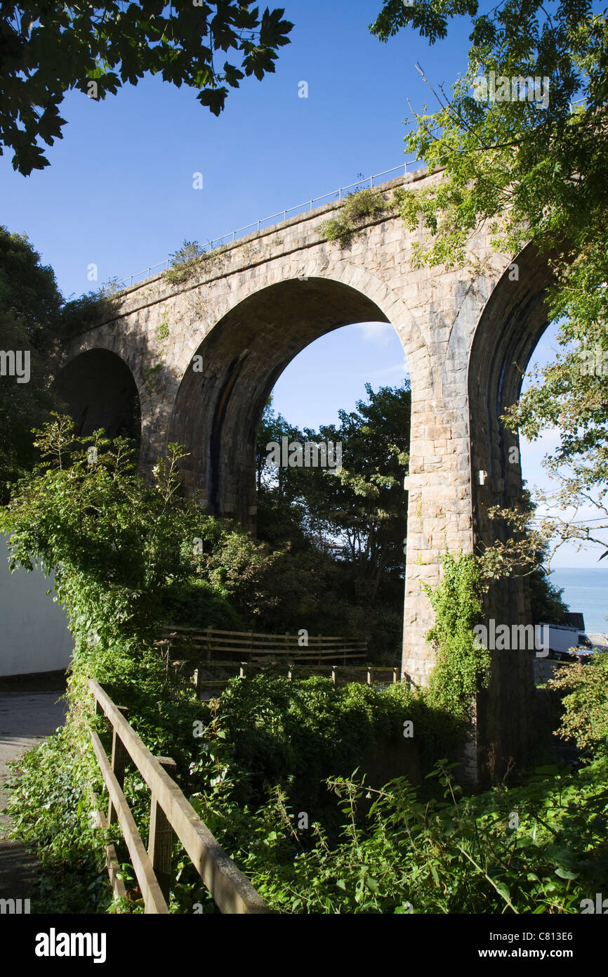 The railway viaduct at Carbis Bay near St Ives in Cornwall, England. Stock Photo