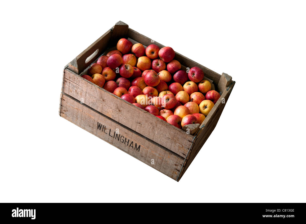 Bushel box with red apples in. Traditional fruit storage method. Stock Photo