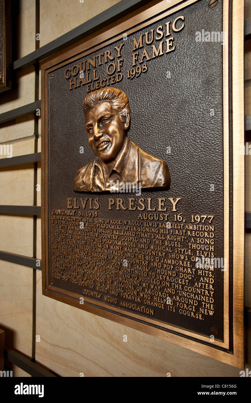 Elvis Presley plaque inside the Country Music Hall of Fame, Nashville Tennessee USA Stock Photo