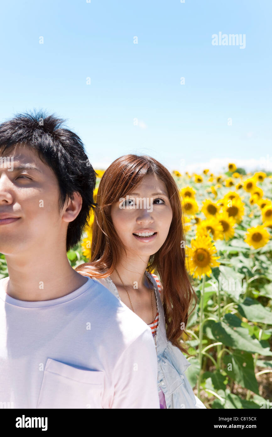 Young Couple in Sunflower Field Stock Photo - Alamy