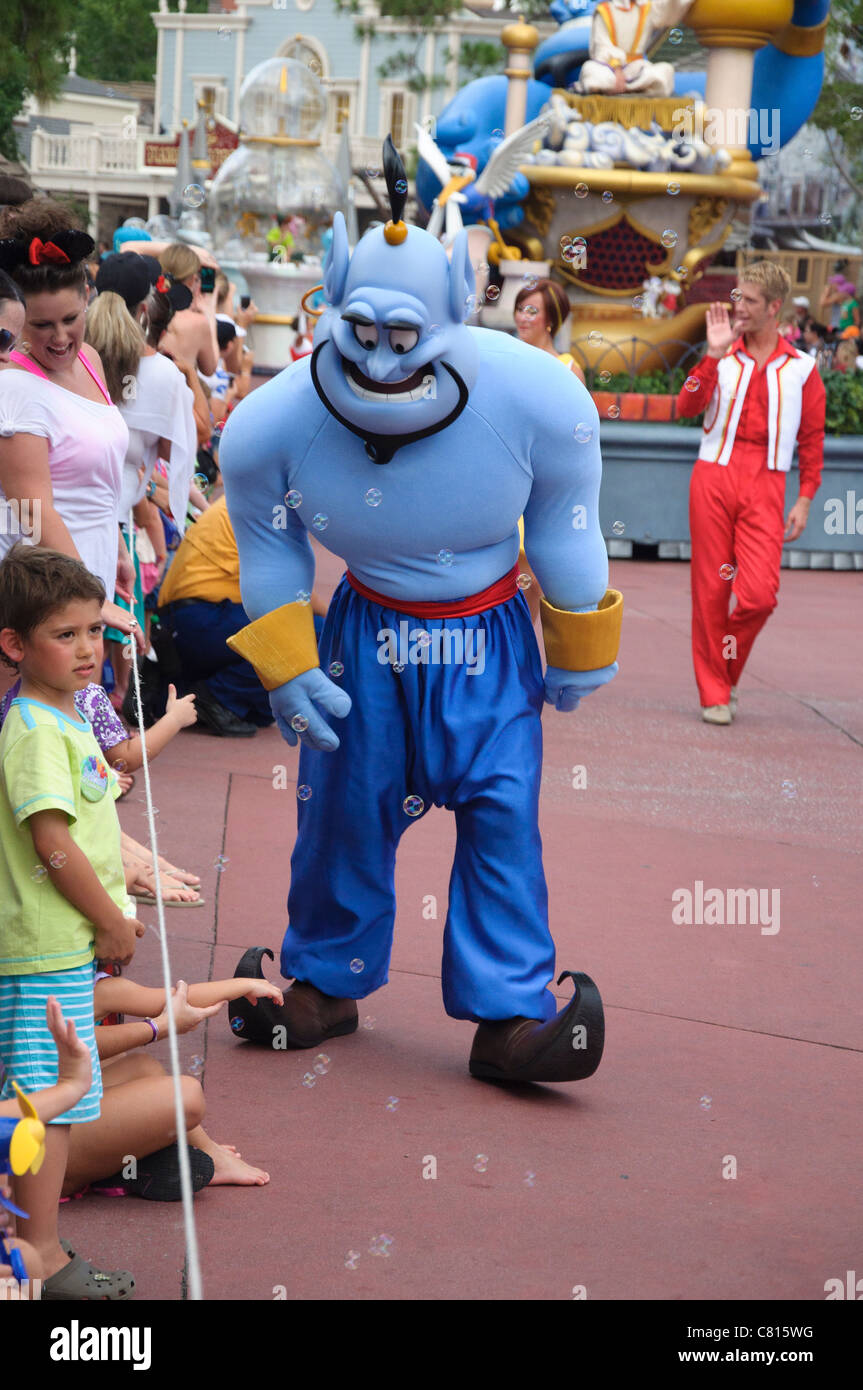 walt disney world florida magic kingdom celebrate a dream come true parade  Aladdin's genie Stock Photo - Alamy