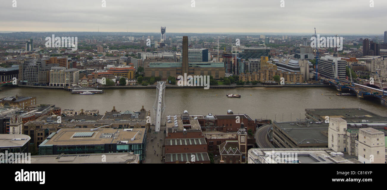 The view of the Tate Modern and Millennium Bridge from St. Paul's Cathedral. Stock Photo
