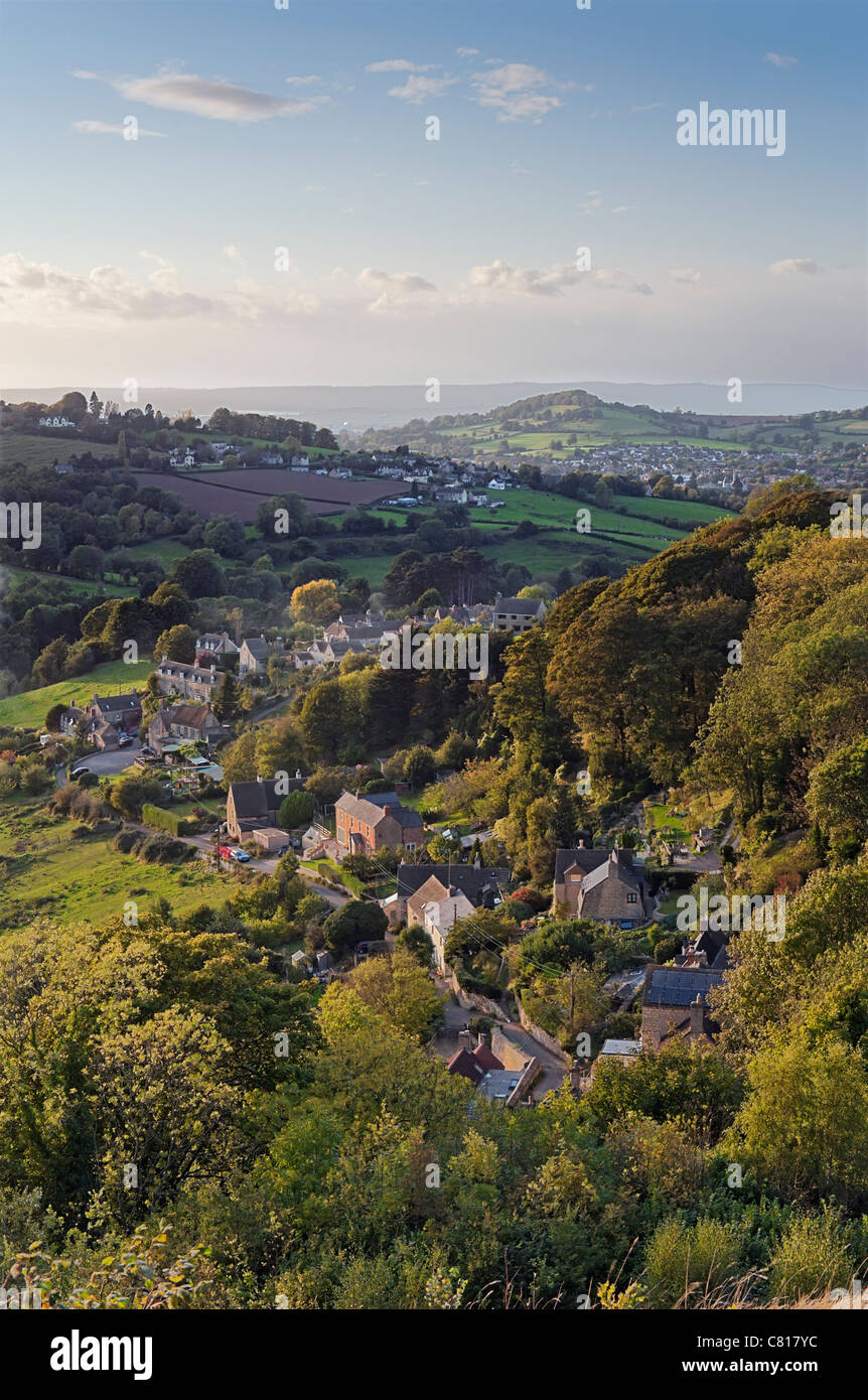View over the The Street, Rodborough, Gloucestershire from Rodborough Common Stock Photo