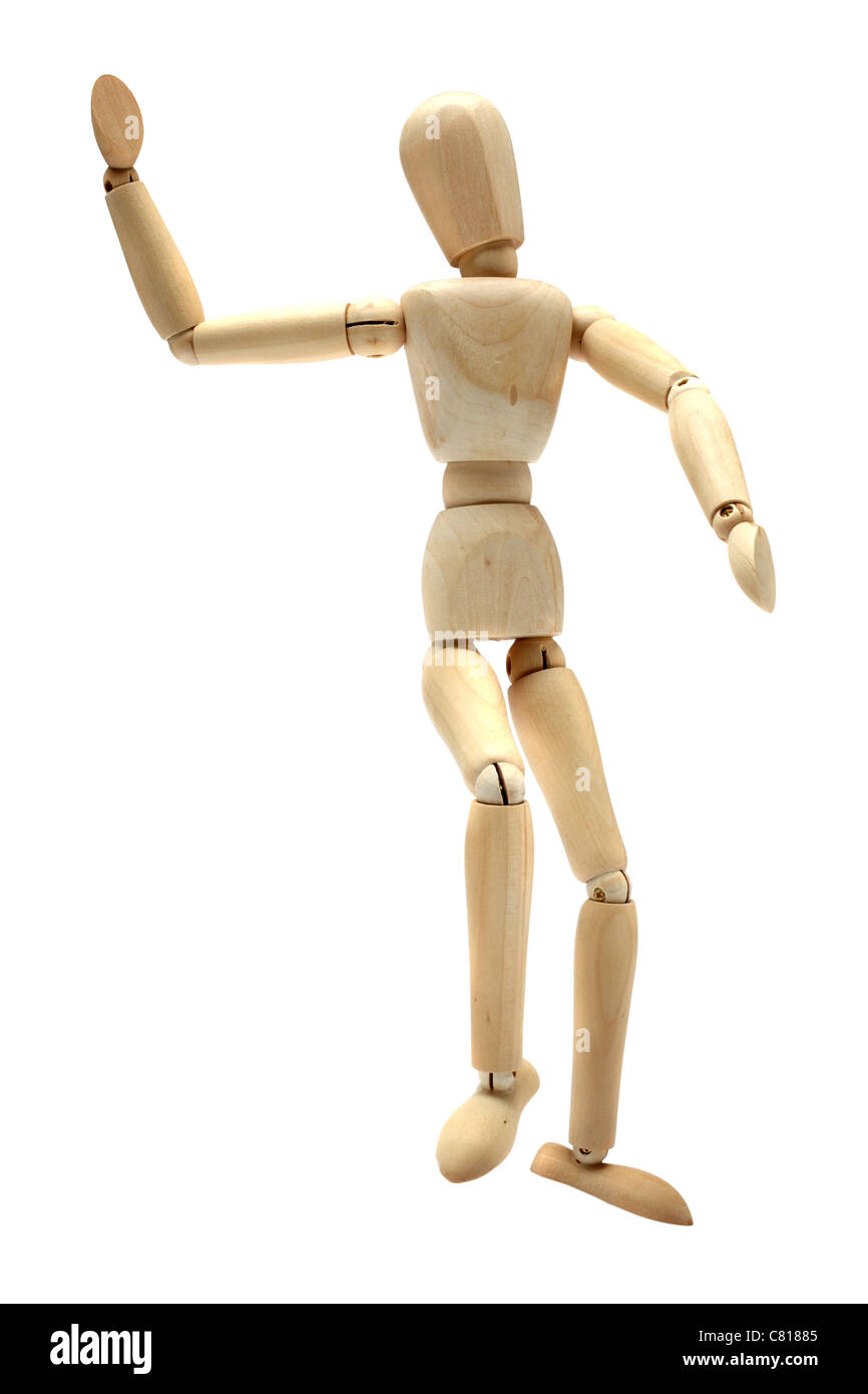A Wooden Mannequin In A Dance Pose, On It's Stand, On A White