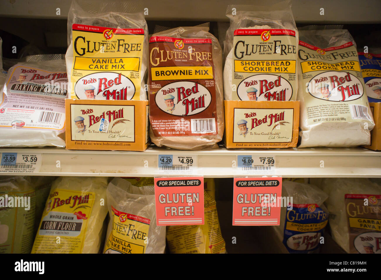 Packages of gluten-free baking products are seen on a a supermarket shelf in New York Stock Photo