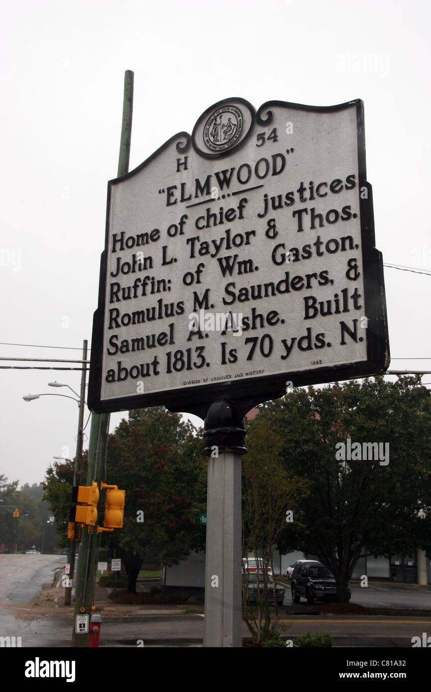 H34 'ELMWOOD' Home of chief justices John L. Taylor & Thos. Ruffin; of Wm. Gaston, Romulus M. Saunders, & Samuel A. Ashe. Stock Photo