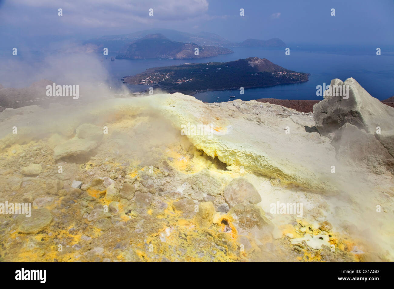 The island of Vulcano, the Gran Cratere, active volcano in Eolie, Aeolian Islands, Sicily, Sicilia, Italy, Europe Stock Photo