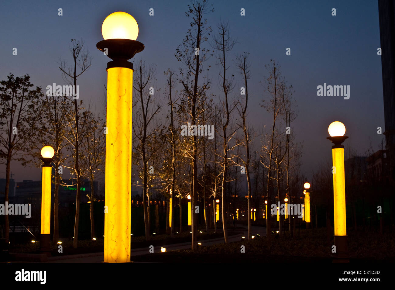 Well lit riverside walk, Tianjin Stock Photo