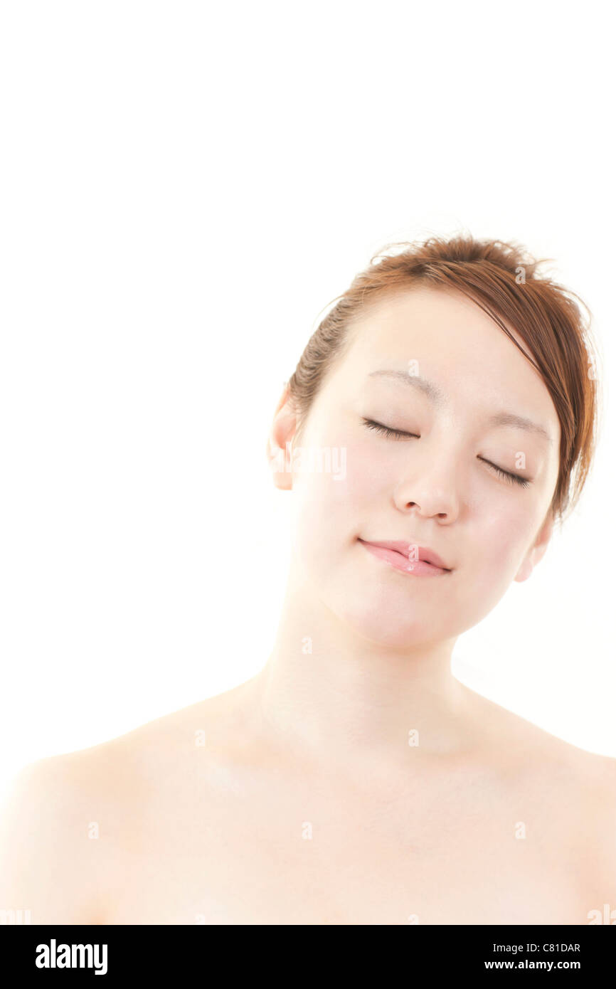 Young Woman with Eyes Closed Stock Photo - Alamy