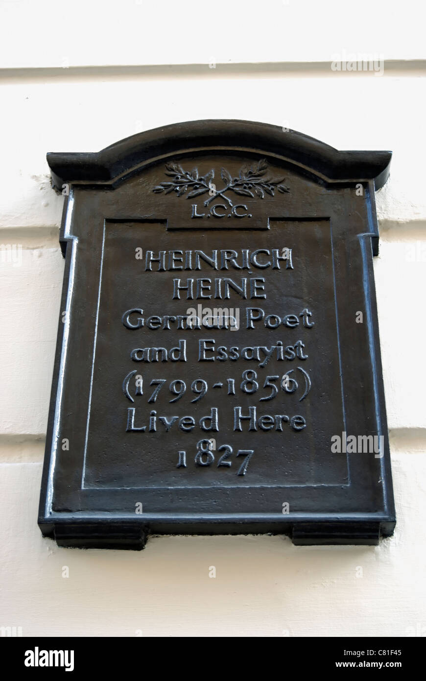 wall plaque marking a home of german poet and essayist heinrich heine, craven street, london, england Stock Photo
