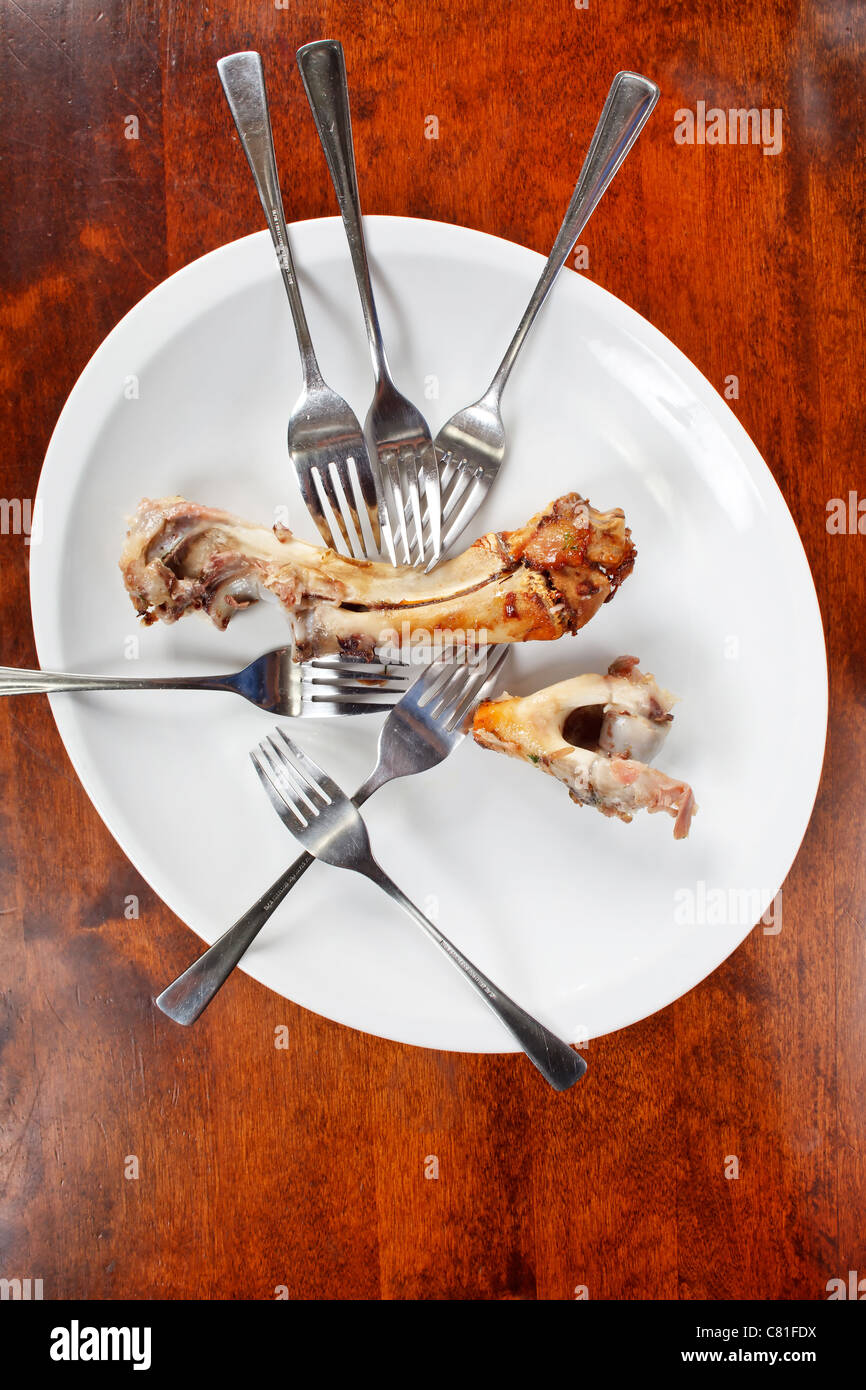 bones and forks on the plate Stock Photo Alamy
