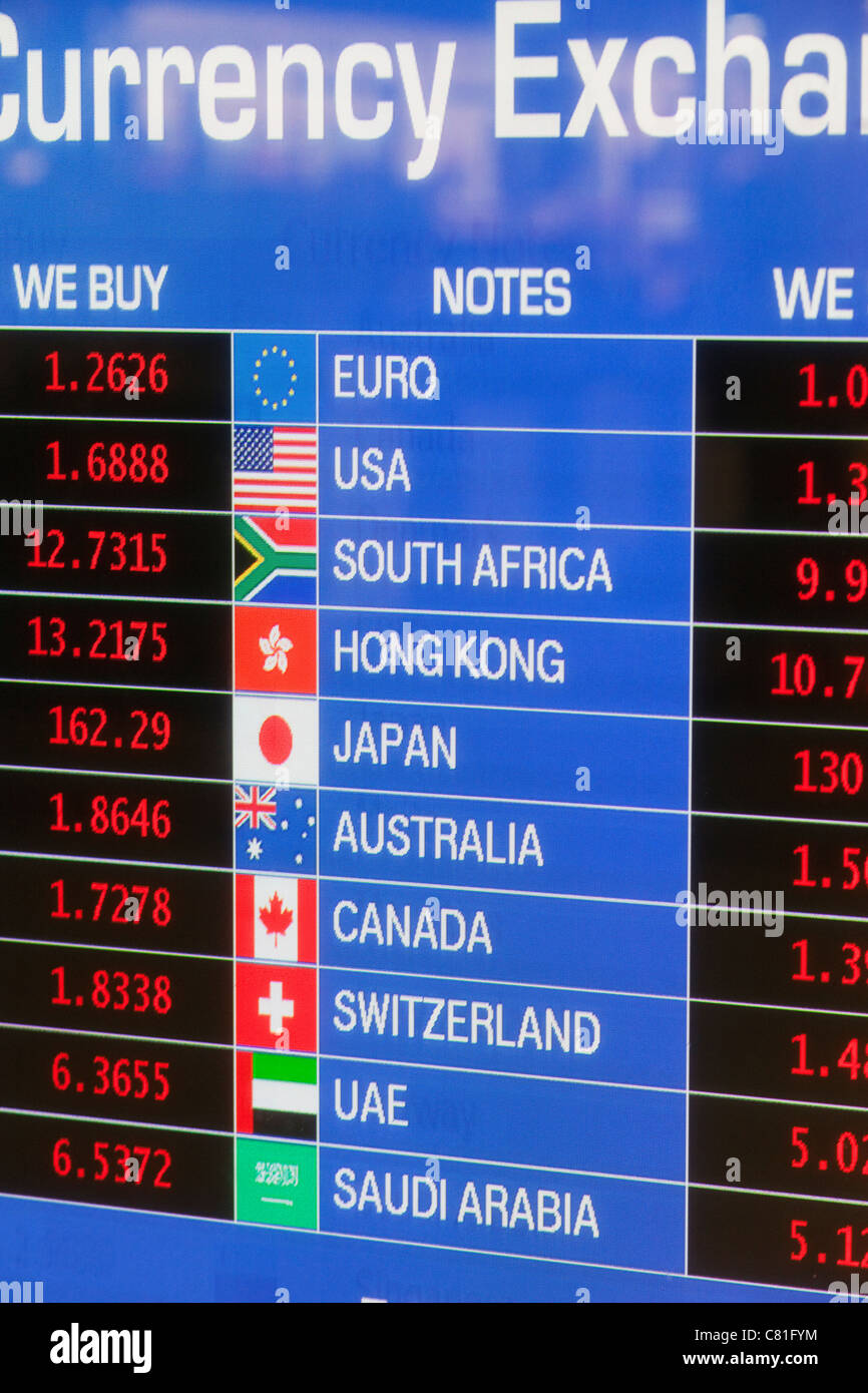 England, London, Heathrow International Airport, Currency Exchange Board Stock Photo