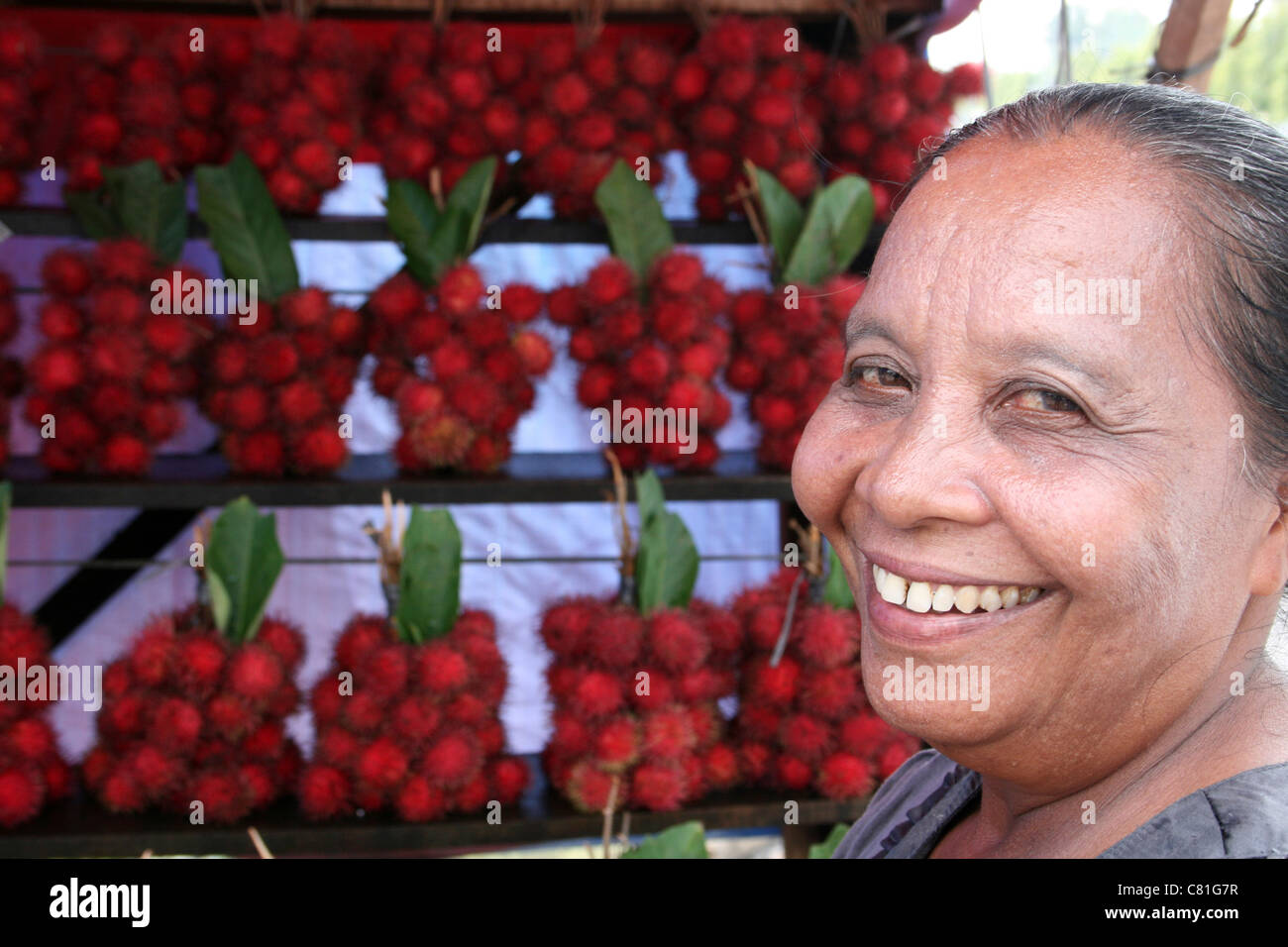 Rambutan Seller, Indonesia Stock Photo