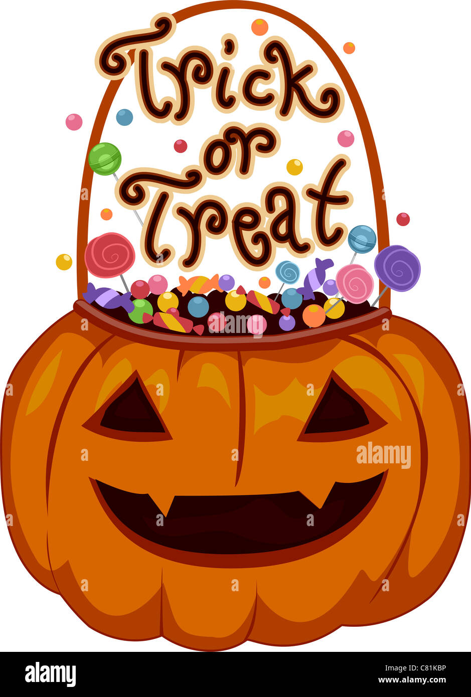 Illustration Of A Jack-o'-lantern Full Of Candies Stock Photo - Alamy