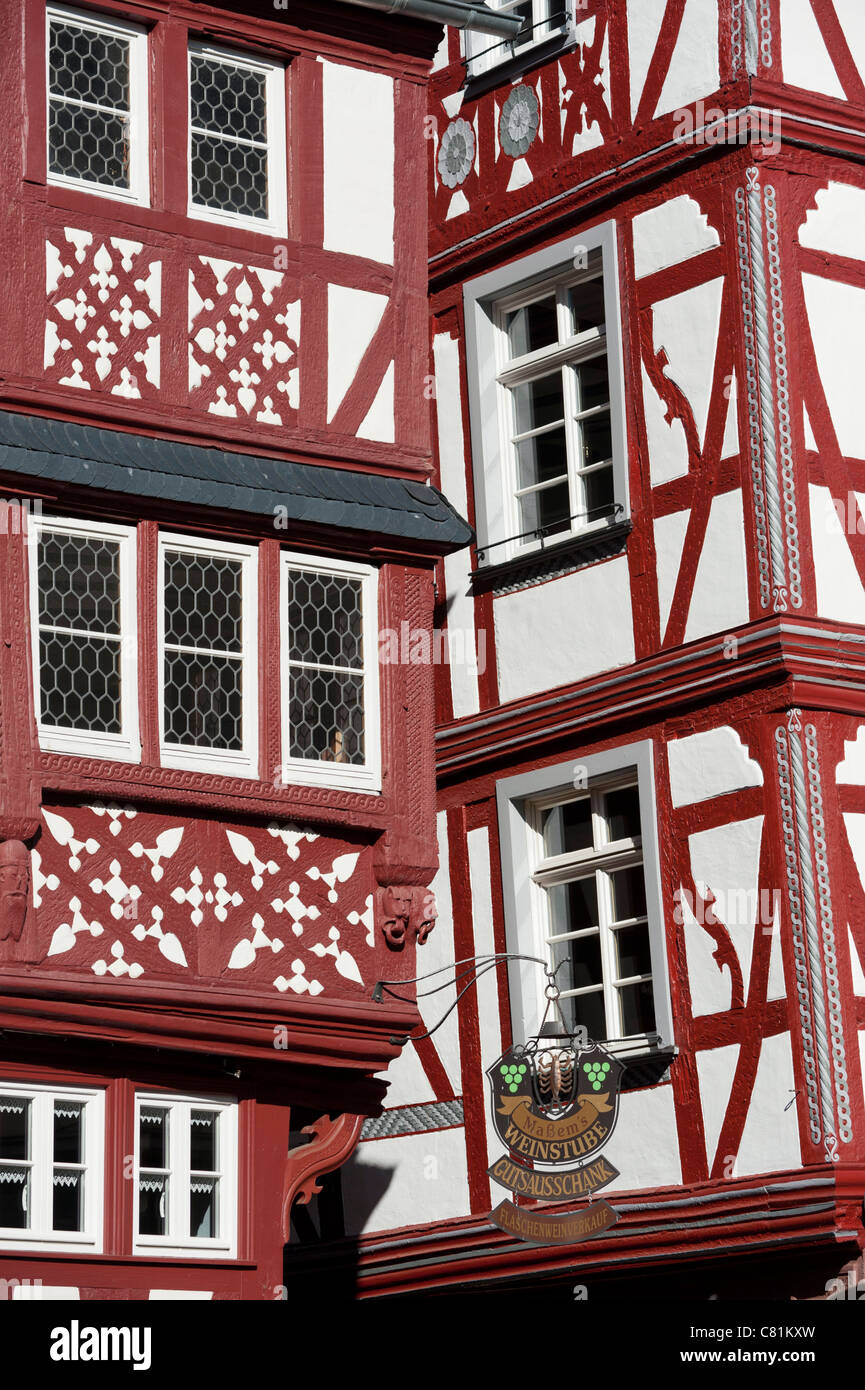 Old half timbered houses in Bernkastel-Kues village on River Mosel in Mosel valley in Germany Stock Photo