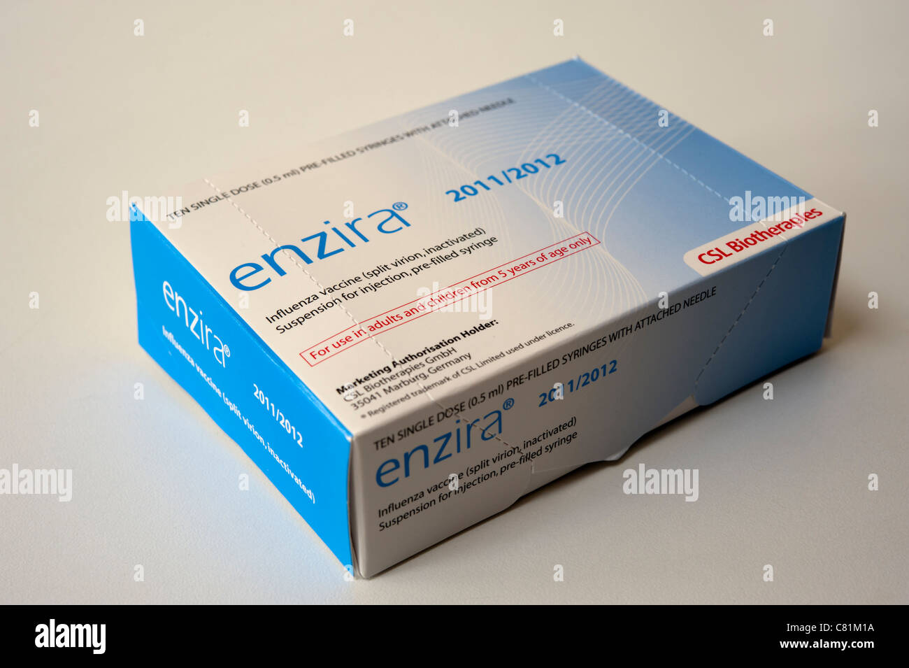2011-12 season flu vaccine box by Enzira CSL Biotherapies Stock Photo