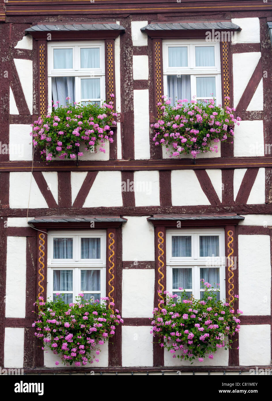 Old half timbered houses in Bernkastel-Kues village on River Mosel in Mosel valley in Germany Stock Photo