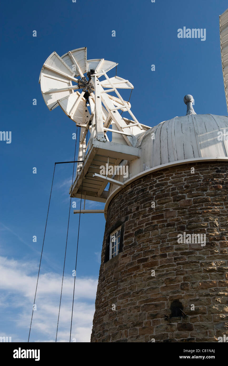 Windmill Vane and chains of Heage Windmill, Derbyshire, England, the only 6 sail working stone windmill in the uk Stock Photo