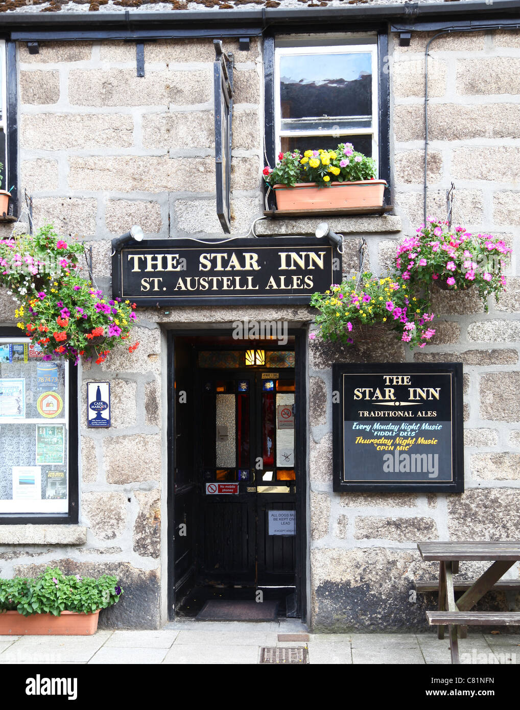 The doorway to the Public House or Pub, The Star Inn, St. Just, Cornwall, England, UK Stock Photo