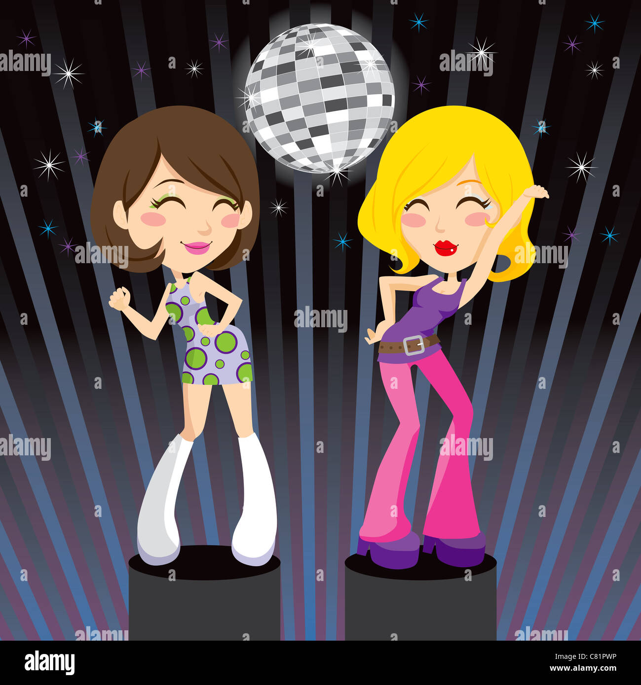 and blond gogo girls dancing disco music on