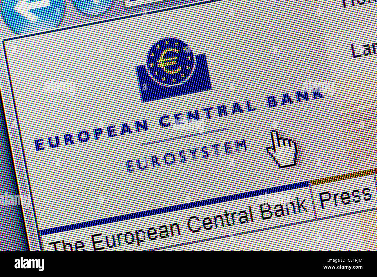 European Central Bank ECB logo and website close up Stock Photo