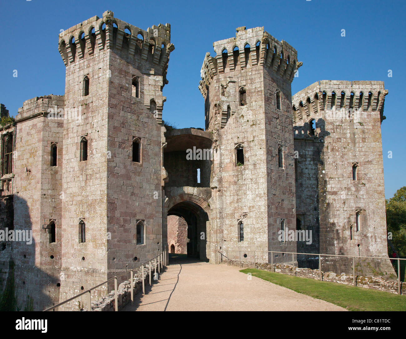 The gatehouse range of Raglan Castle near Monmouth South Wales Stock Photo
