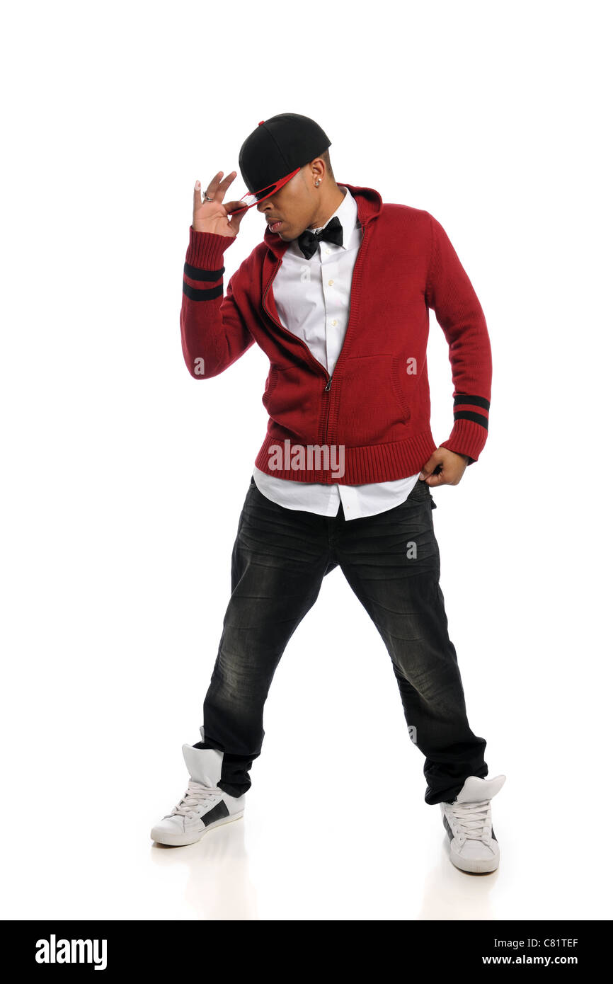 Hip Hop Dancer performing isolated on a white background Stock Photo