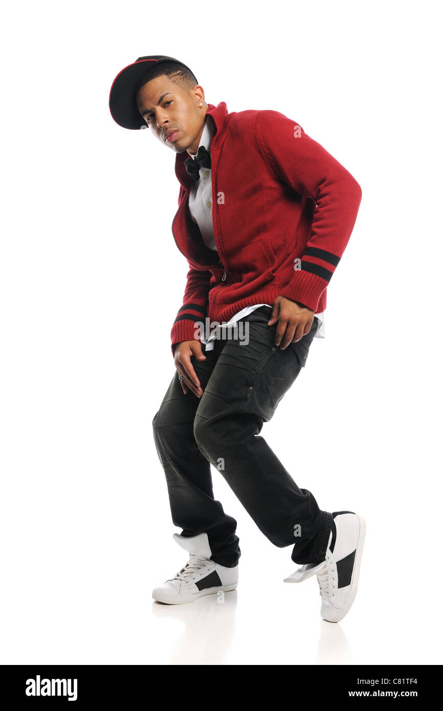 Hip Hop dancer performing isolated on a white background Stock Photo