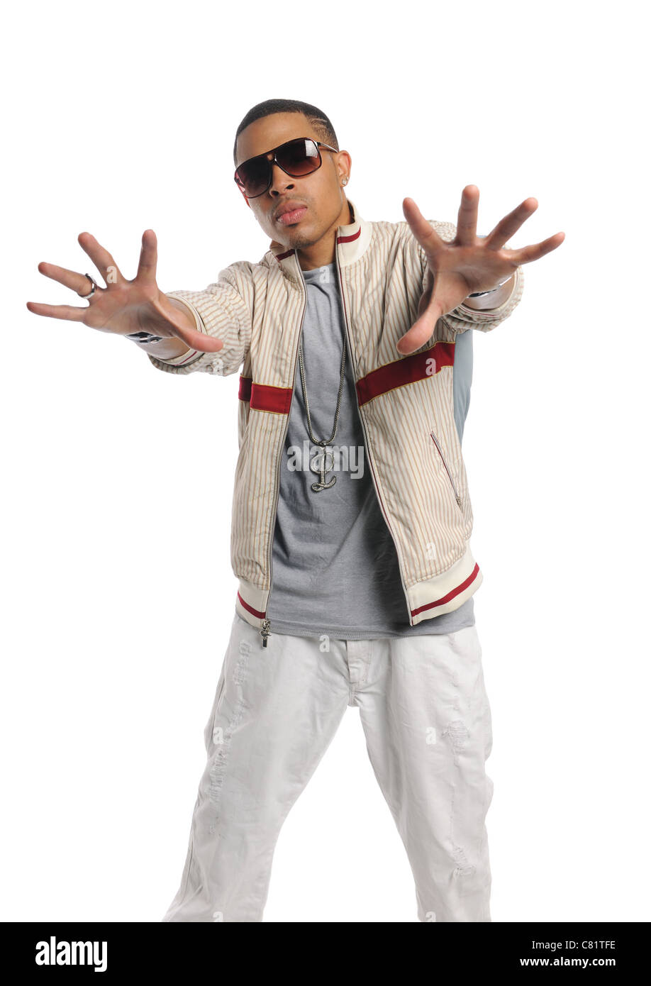 Hip Hop dancer performing isolated on a white background Stock Photo