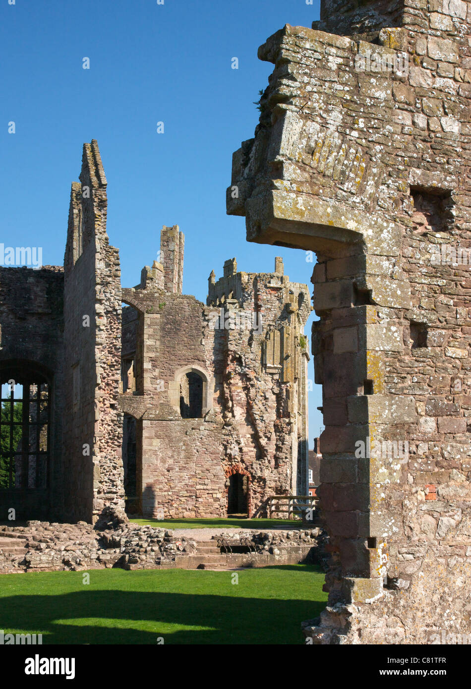 Ruins of the parlour and dining room of Raglan Castle near Monmouth South Wales Stock Photo