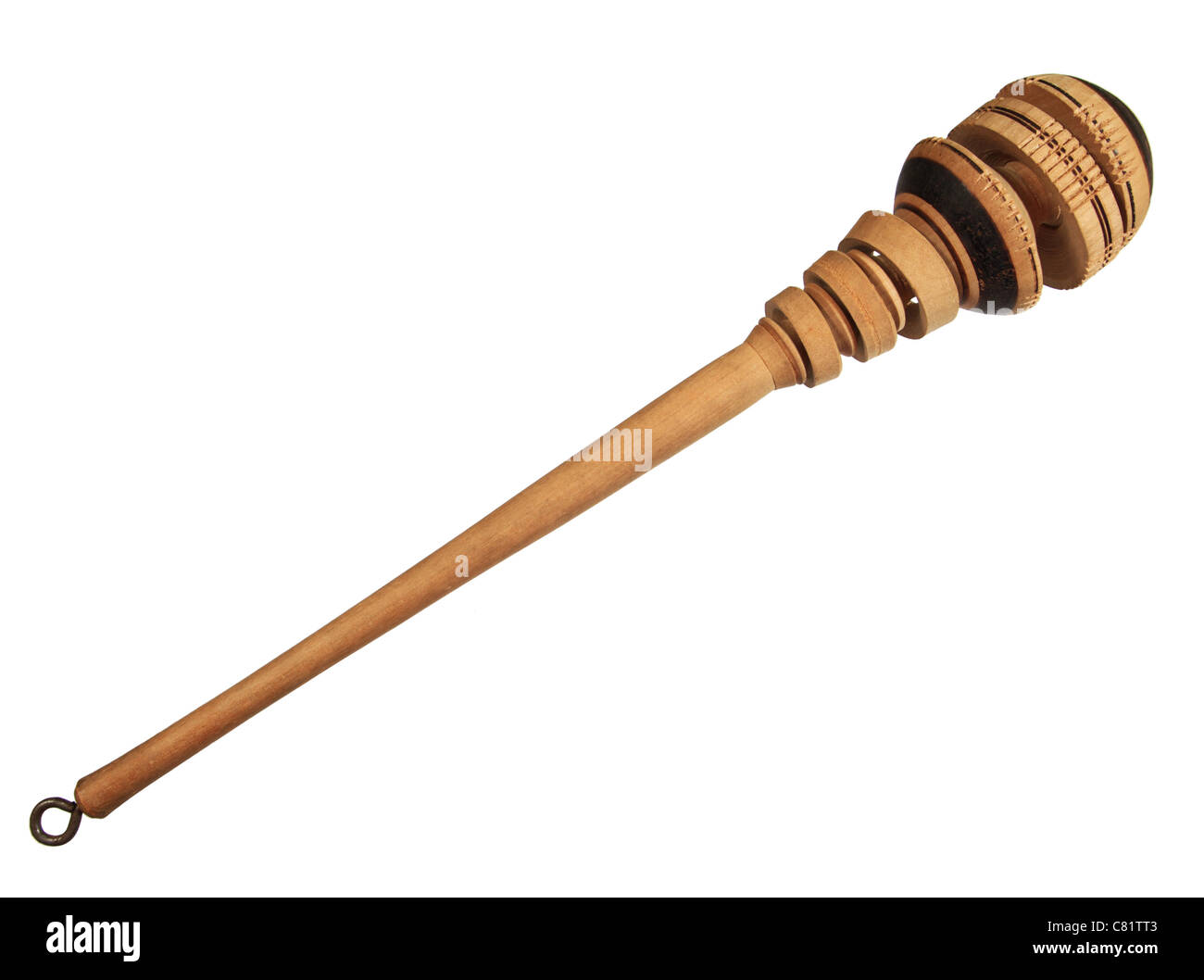carved wooden Mexican cocoa stirring stick (molinillo) isolated on white Stock Photo