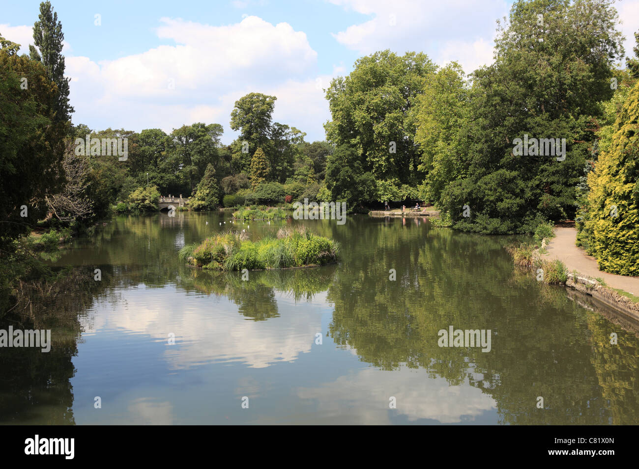 The ornamental lakes of Pittville Park, Cheltenham Spa, Gloucestershire, England, UK Stock Photo