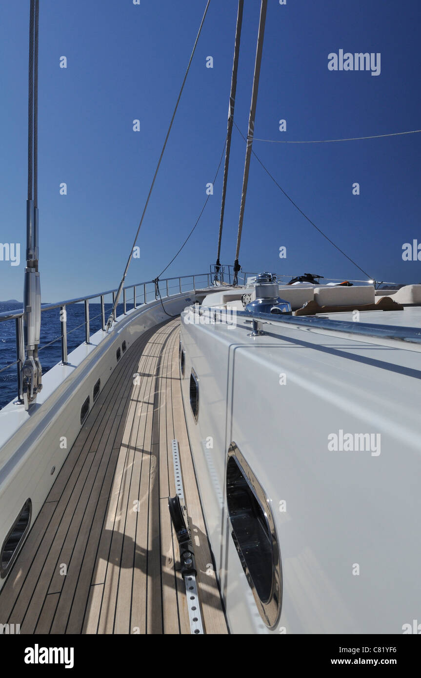 luxury wııden sailboat sailing at the Mediterranean sea Stock Photo