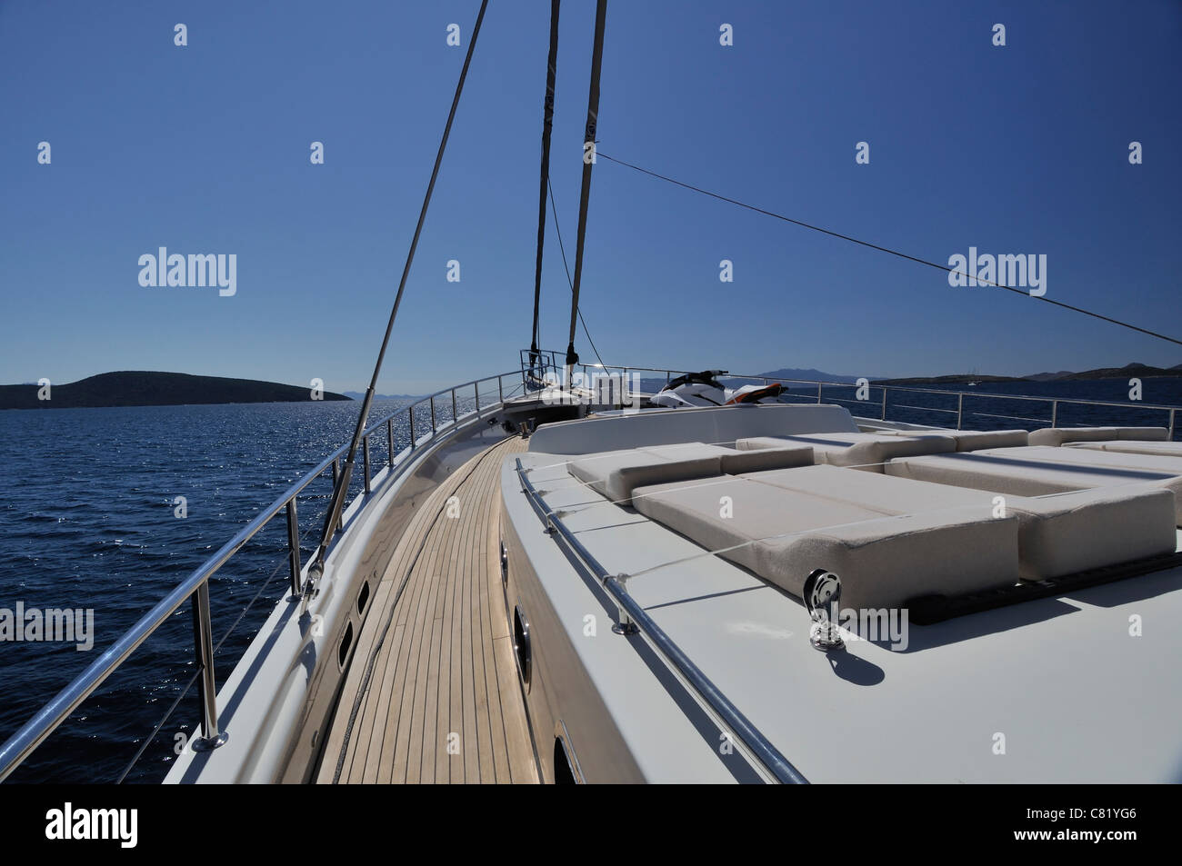luxury wııden sailboat sailing at the Mediterranean sea Stock Photo