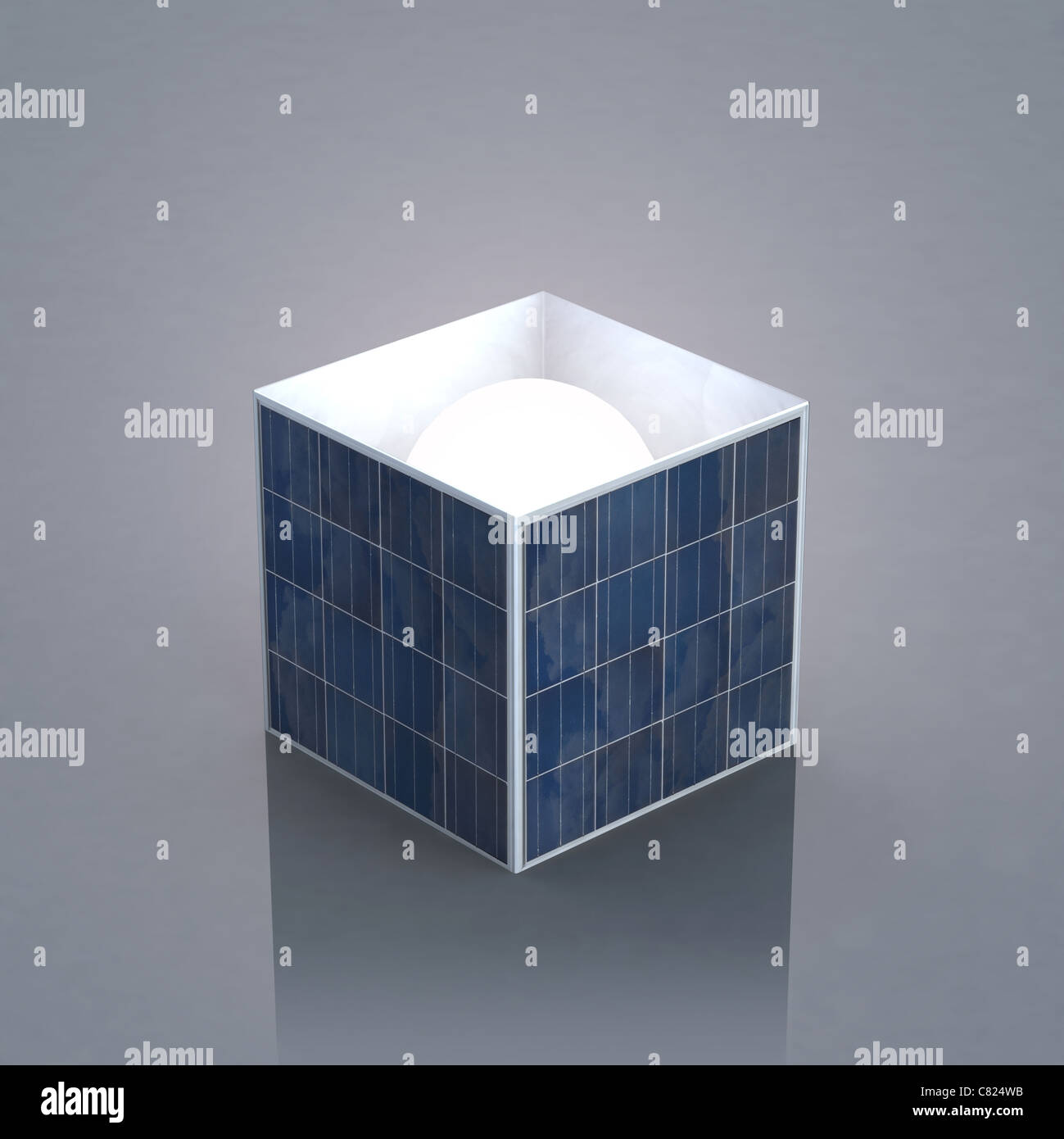 a box made of photovoltaic panels with the sun inside Stock Photo - Alamy
