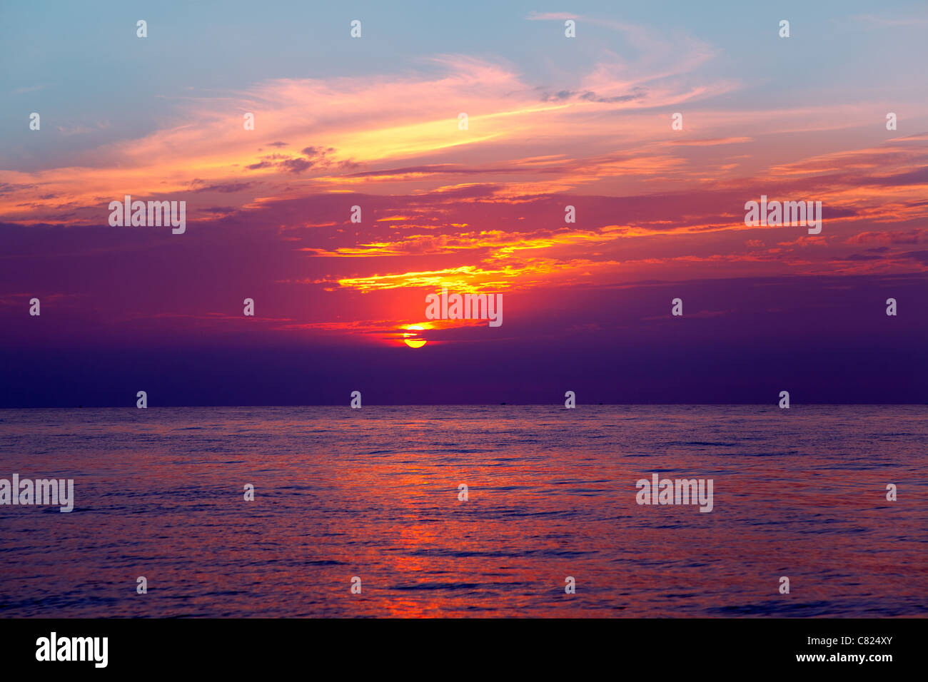 Mediterranean sea sunrise with water horizon Stock Photo