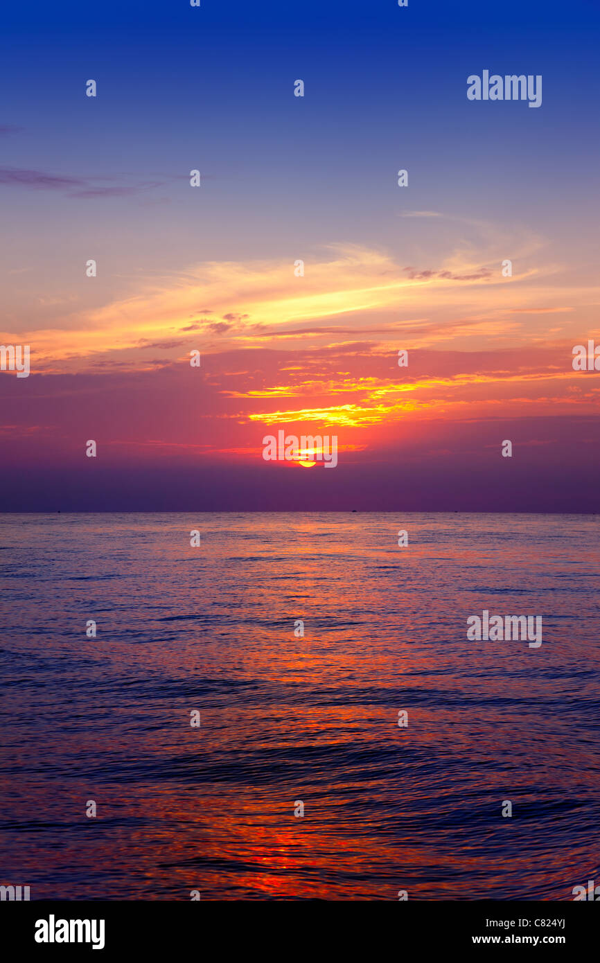 Mediterranean sea sunrise with water horizon Stock Photo