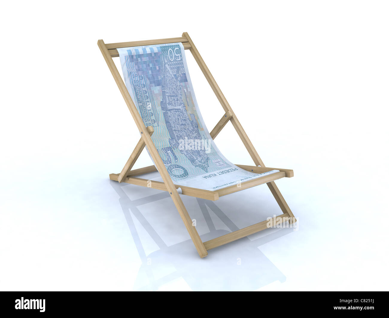 wood beach chair with 50 kuna croatian banknote 3d illustration Stock ...