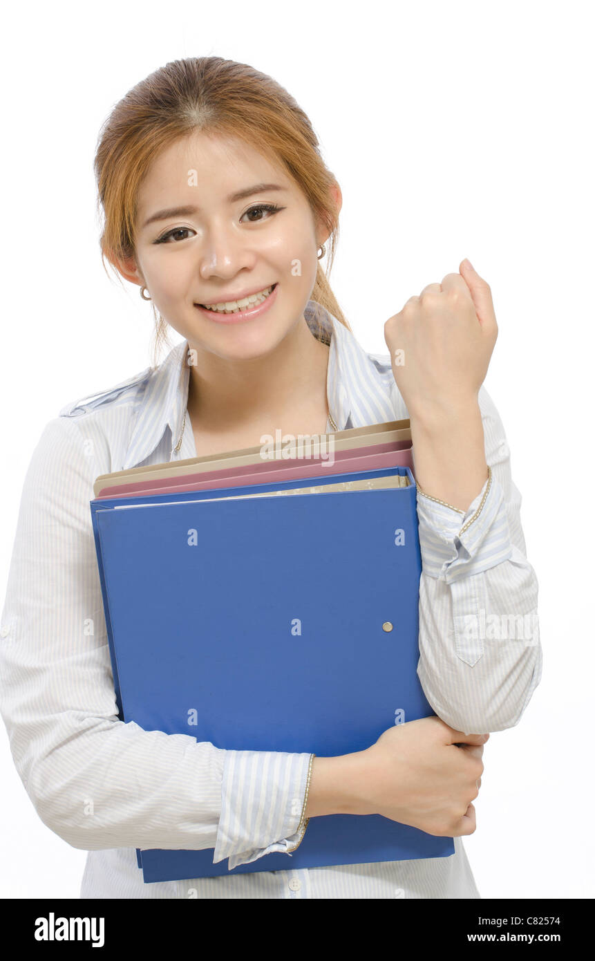 young girl with paper work in the office Stock Photo Alamy