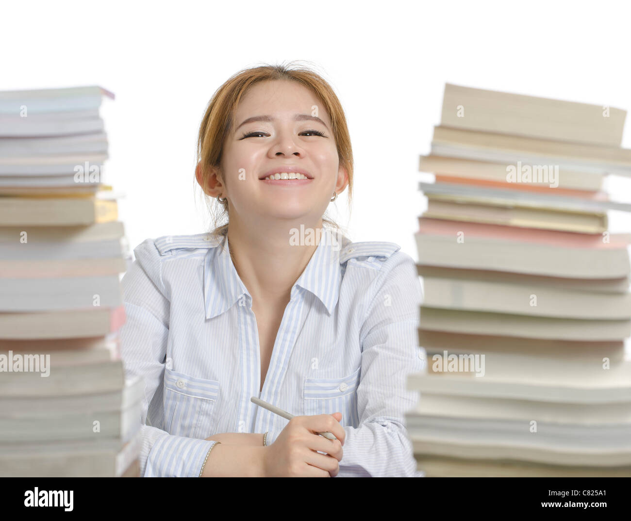 young girl with paper work in the office Stock Photo Alamy