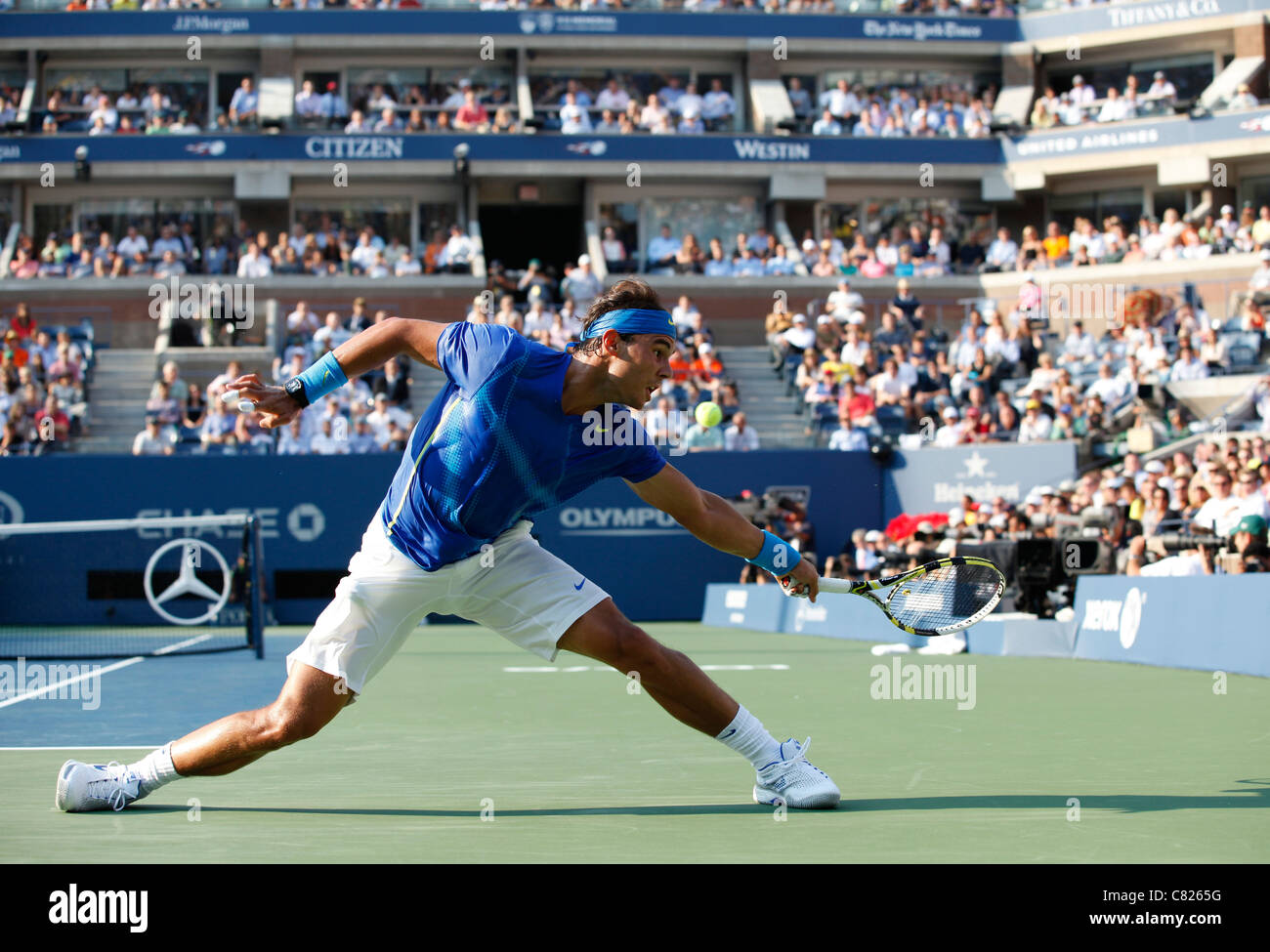 Rafael Nadal of Spain in action at the US Open 2011 Stock Photo