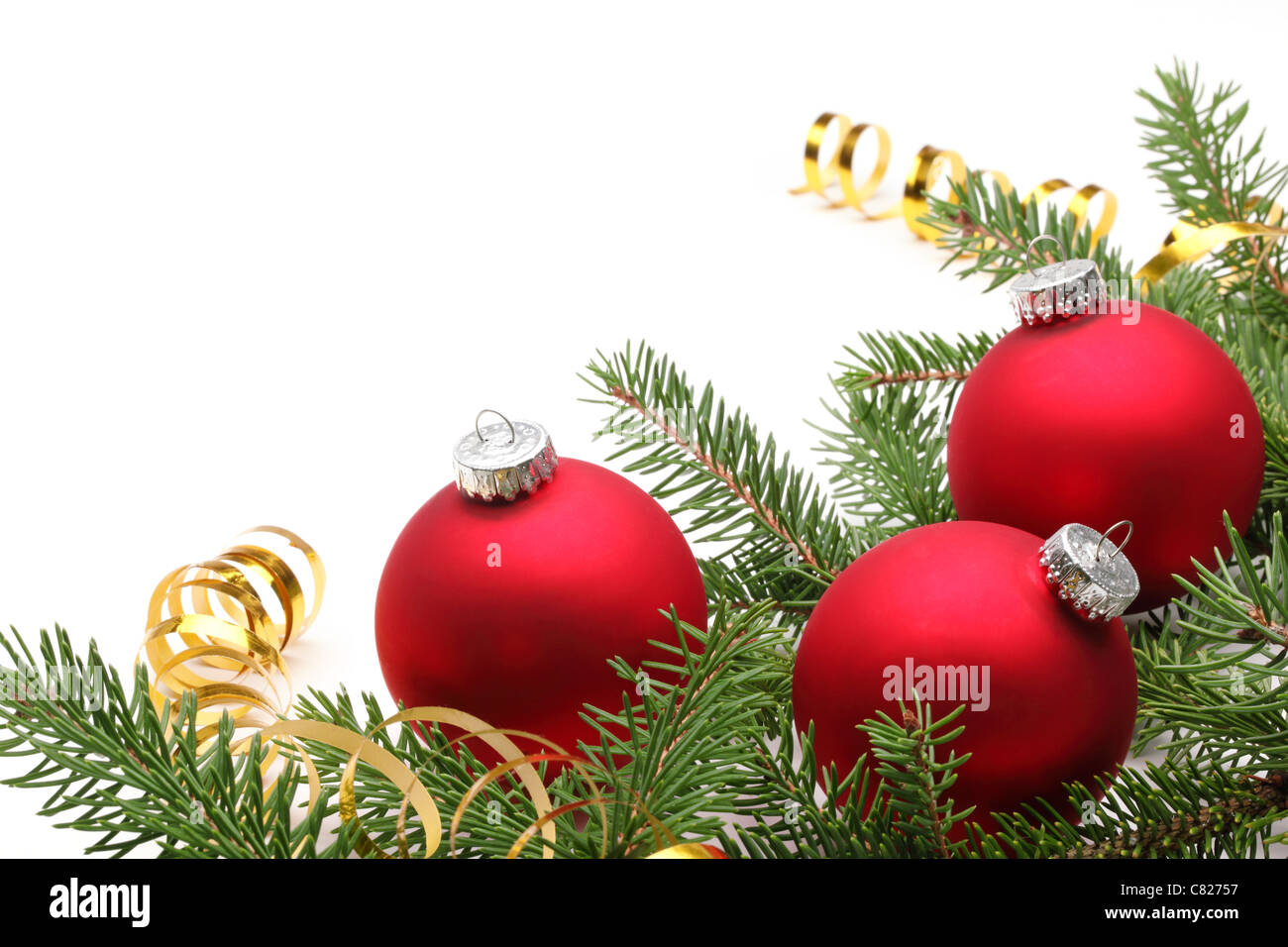 Christmas balls on fir branches,Closeup. Stock Photo