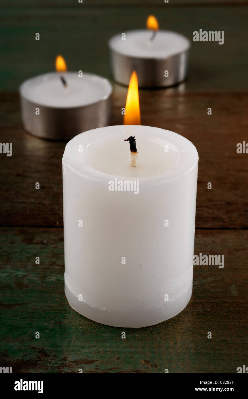 candle on wood Stock Photo