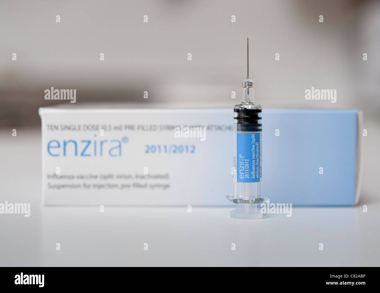 Flu Shot Box Seasonal flu vaccine 2011-2012 syringe and drug box. Differential focus ...