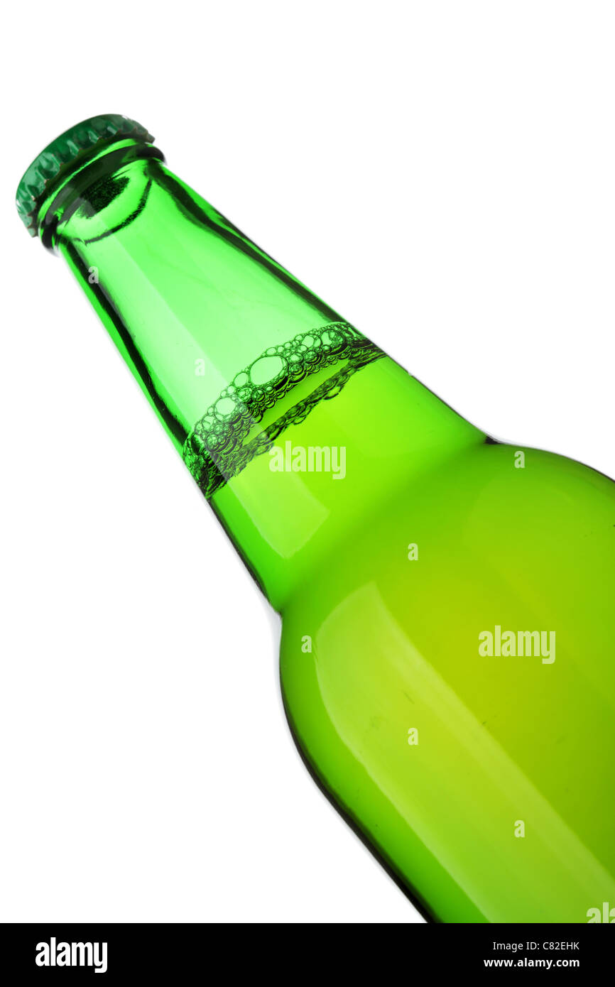 Beer bottle close-up isolated over the white background Stock Photo