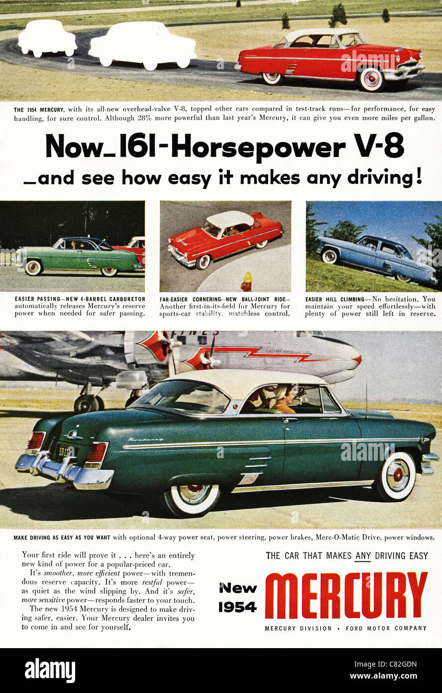 American magazine advertisement circa 1954 advertising the new FORD MERCURY CAR Stock Photo
