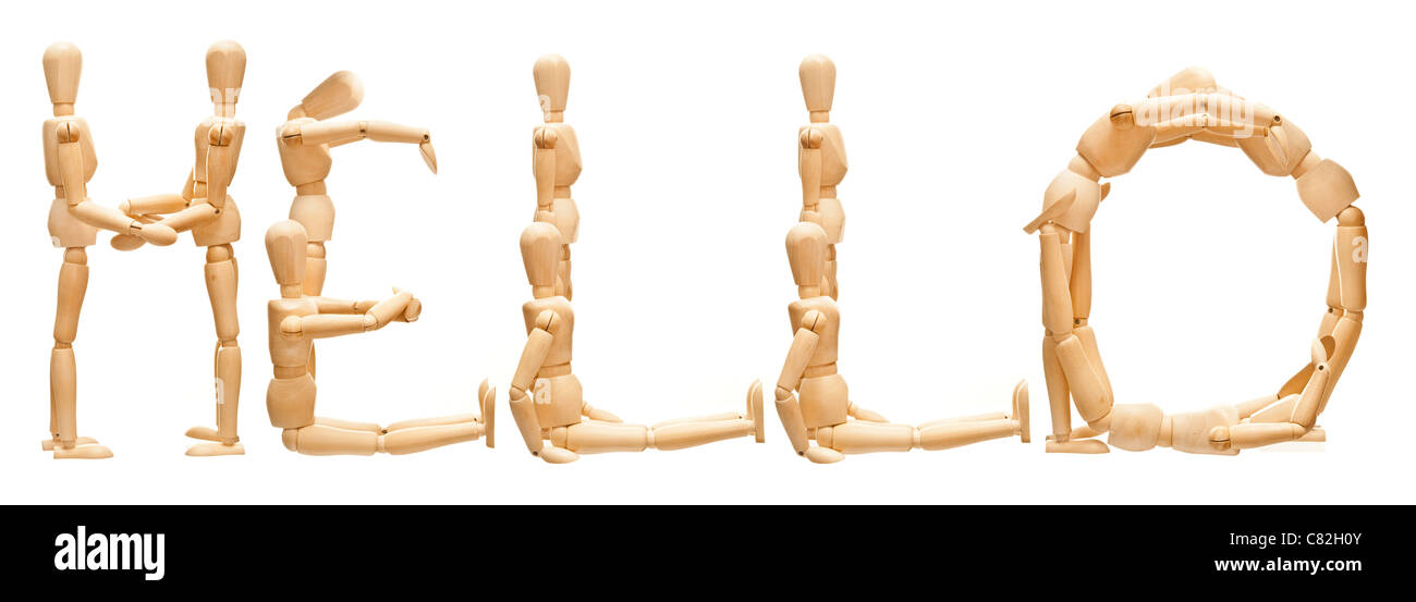 Concept of mannequin in posed word "Hello Stock Photo Alamy