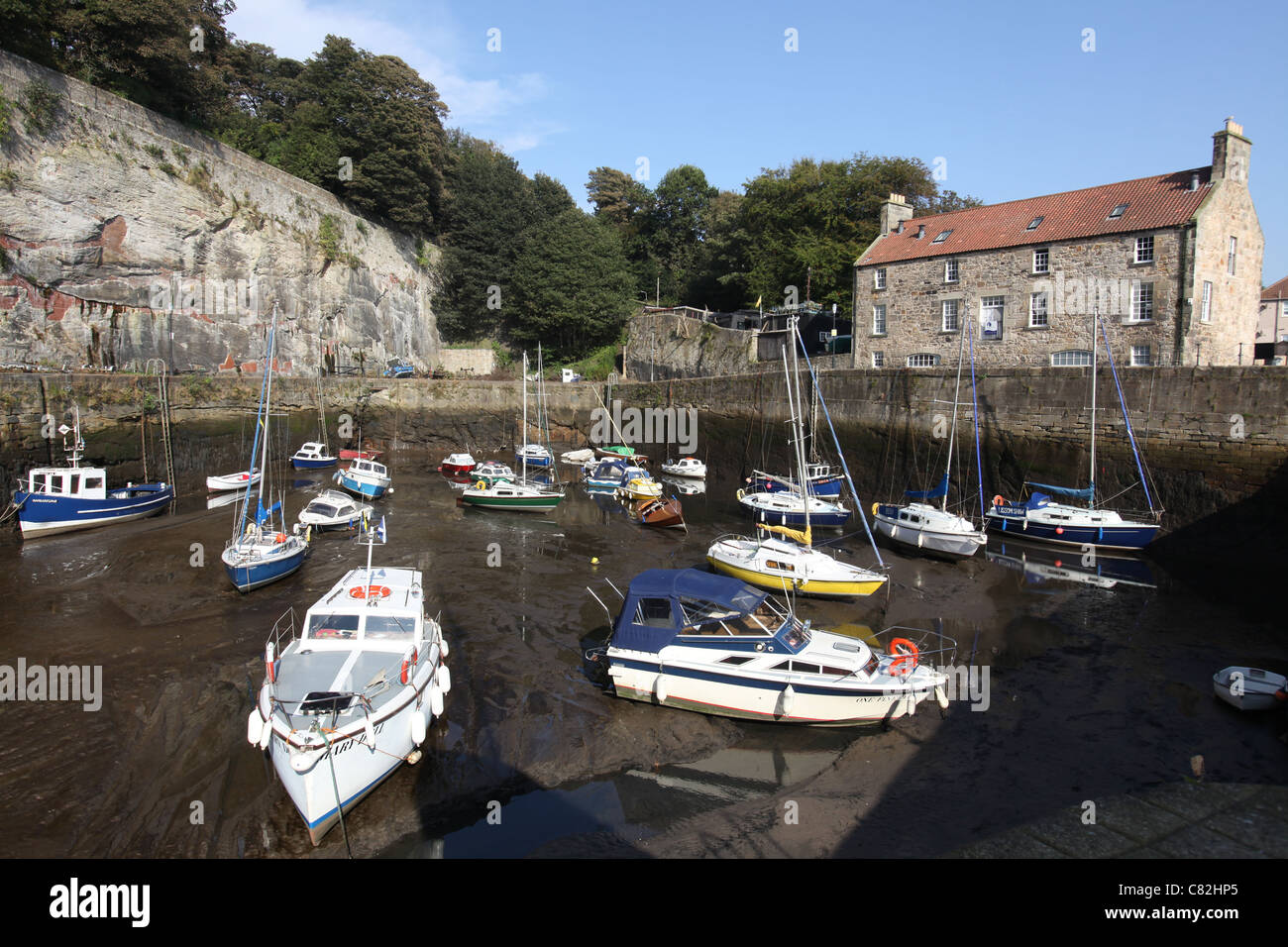 Town of Dysart, Scotland. Picturesque view of Dysart Harbour at low